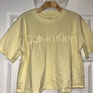 Calvin Klein Performance Womens Pullover Short Sleeve Crop Tee Yellow Small